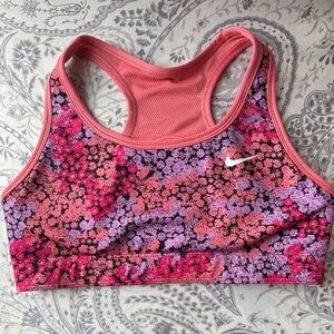Nike Women's Reversible Floral Sports Bra - Coral and Lavender